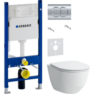 Комплект Унитаз подвесной Laufen Pro Rimless 8.2096.6.000.000.1 без ободка + Крышка 8.9896.6.000.000.1 с микролифтом, петли хром + Инсталляция Geberit Duofix Delta 458.149.21.1 с кнопкой смыва, хром + Шумоизоляция