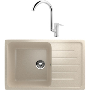 Комплект Мойка кухонная Ulgran U-400 -328 бежевая + Смеситель MEGA Snow MG-SH03 хром