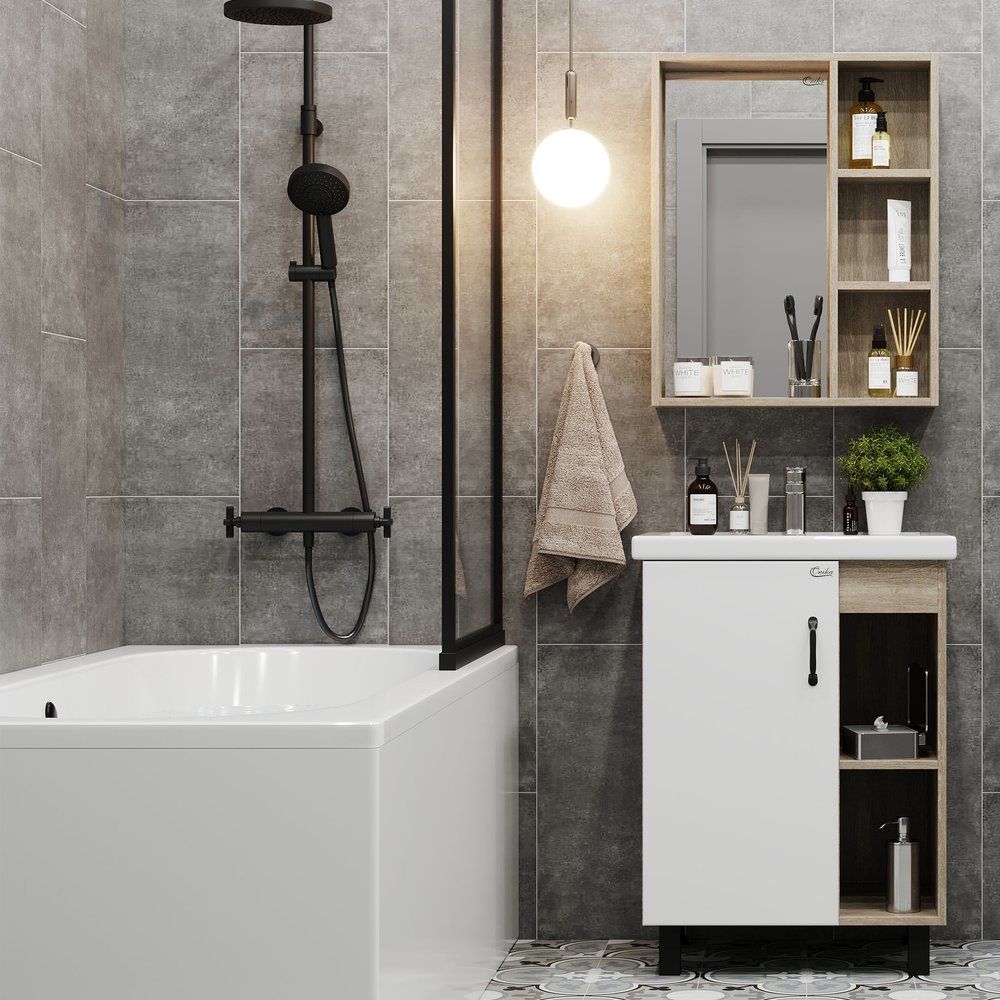 Мебель для ванной Onika Тимбер 60.01 белая, дуб сонома Мебель для ванной Onika Тимбер 60.01 белая, дуб сонома