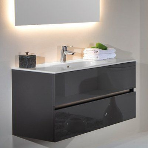 Тумба с раковиной Armadi Art Vallessi 100 антрацит глянец, с белой раковиной