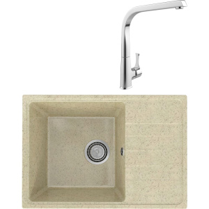 Комплект Мойка кухонная Practik PR-M 600-002 слоновая кость + Смеситель MEGA Mega