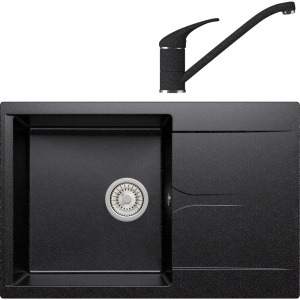 Комплект Мойка кухонная Polygran Gals 760 черная + Смеситель Эко 0200э черный Комплект Мойка кухонная Polygran Gals 760 черная + Смеситель Эко 0200э черный