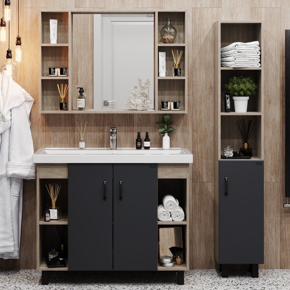 Мебель для ванной Onika Тимбер 100 серая матовая, дуб сонома Мебель для ванной Onika Тимбер 100 серая матовая, дуб сонома