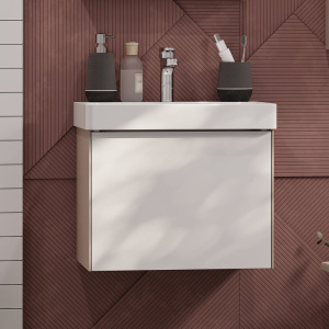 Тумба с раковиной AQUATON Асти 55 белая глянцевая, ясень шимо