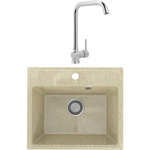 Комплект Мойка кухонная Practik PR-M 490-002 слоновая кость + Смеситель MEGA Didim MG-CM107 хром Комплект Мойка кухонная Practik PR-M 490-002 слоновая кость + Смеситель MEGA Didim MG-CM107 хром