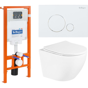 Комплект Унитаз подвесной BelBagno Uno BB3105CHR/SC безободковый, с микролифтом, инсталляция BB002-80 с кнопкой BB014-SR-BIANCO Комплект Унитаз подвесной BelBagno Uno BB3105CHR/SC безободковый, с микролифтом, инсталляция BB002-80 с кнопкой BB014-SR-BIANCO