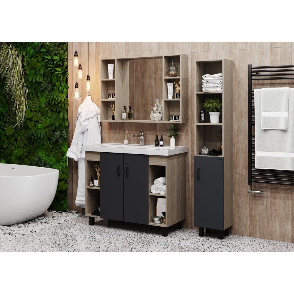 Купить Мебель для ванной Onika Тимбер 100 серая матовая, дуб сонома в Москве с доставкой Мебель для ванной Onika Тимбер 100 серая матовая, дуб сонома