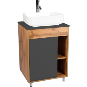 Тумба с раковиной VIANT Бостон 60 напольная, дуб вотан, графит, раковина A63570