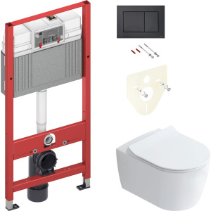 Комплект Унитаз подвесной STWORKI Ноттвиль SETK3104-2616 безободковый, с микролифтом, белый + Инсталляция TECE Now 9400414 4 в 1 с кнопкой смыва