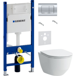 Комплект Унитаз подвесной Laufen Pro Rimless 8.2096.6.000.000.1 без ободка + Крышка 8.9896.6.000.000.1 с микролифтом, петли хром + Инсталляция Geberit Duofix Delta 458.163.21.1 с кнопкой смыва, хром + Шумоизоляция