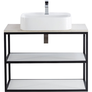 Консоль Cezares Cadro 80 2-х ярусная, подвесная, белые полки, столешница BelBagno 80 marmo crema opaco