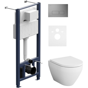 Комплект Унитаз подвесной AM.PM Spirit V2.0 с микролифтом + Инсталляция Pro I012704.7031 с клавишей Pro S, матовый никель