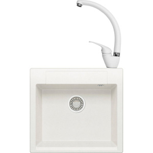 Комплект Мойка кухонная Polygran Argo 560 белый хлопок + Смеситель Domaci Солерно DC-3013 агат Комплект Мойка кухонная Polygran Argo 560 белый хлопок + Смеситель Domaci Солерно DC-3013 агат