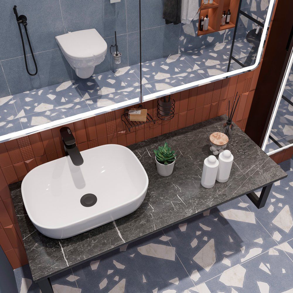 Купить Мебель для ванной DIWO Элиста 120 чёрный мрамор, с раковиной Moduo 50 Square (комплект, гарнитур) в Москве с доставкой Мебель для ванной DIWO Элиста 120 чёрный мрамор, с раковиной Moduo 50 Square (комплект, гарнитур)