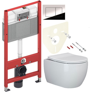 Комплект Унитаз подвесной Ceramicanova Play CN3001 с микролифтом, безободковый + Инсталляция TECE Now 9400412 4 в 1 с кнопкой смыва