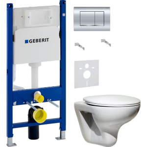 Комплект Унитаз подвесной Roca Mateo + Крышка DIWO Матео 0346 с микролифтом + Инсталляция Geberit Duofix Delta 458.163.21.1 с кнопкой смыва, хром + Шумоизоляция