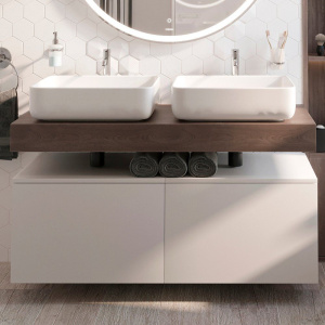 Столешница STWORKI Ольборг 120 дуб карпентер, без отверстий, 2 тумбы 60 + 2 раковины STWORKI Soul 1 белой Столешница STWORKI Ольборг 120 дуб карпентер, без отверстий, 2 тумбы 60 + 2 раковины STWORKI Soul 1 белой