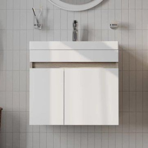 Тумба с раковиной IDDIS Zodiac 60 подвесная, с дверцами, белая. ясень-шимо