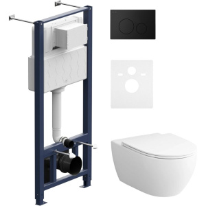 Комплект Унитаз подвесной AM.PM Awe C111700SC с микролифтом + Инсталляция Pro I012704.9038 с клавишей Pro L, черный матовый