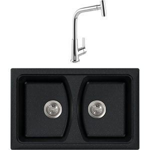 Комплект Мойка кухонная FOSTO КМ 79-50 обсидиан + Смеситель MEGA Life MG-TK06 хром