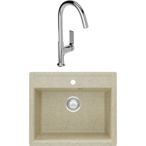 Комплект Мойка кухонная Domaci Палермо PR-565-002 бежевая + Смеситель STWORKI