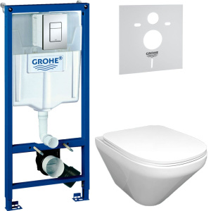 Комплект Унитаз подвесной Jacob Delafon Modern Life + Крышка E77168-0 с микролифтом + Инсталляция Grohe Rapid SL 38772001 3 в 1 с кнопкой смыва + Шумоизоляция