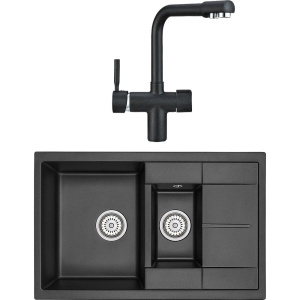 Комплект Мойка кухонная Granula GR-7802 шварц + Смеситель 2088, шварц Комплект Мойка кухонная Granula GR-7802 шварц + Смеситель 2088, шварц