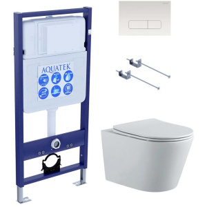 Комплект унитаз с инсталляцией, кнопкой и сиденьем Aquatek Вега SET AQUATEK ВЕГА-1905-013 KK-1 безободковый