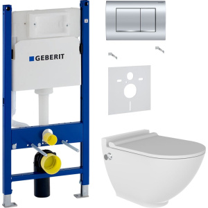 Комплект Унитаз подвесной Bien Harmony HRKA052N5VE0W5000 с функцией биде, встроенным смесителем + Шумоизоляция Geberit + Инсталляция Duofix Delta 458.163.21.1 с кнопкой смыва, хром