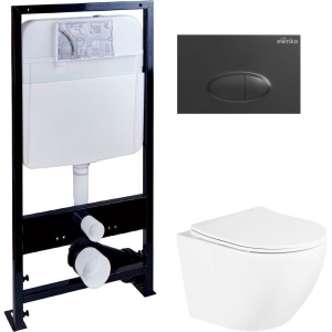 Комплект Унитаз подвесной BelBagno Uno + Инсталляция EWRIKA ProLT 0026-2020 + Кнопка 0054 черная матовая