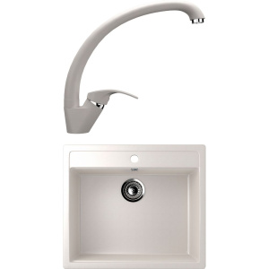 Комплект Мойка кухонная Ulgran U-104 -331 молочная + Смеситель U-007 -331 белый