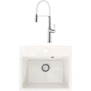 Комплект Мойка кухонная Practik PR-M 490-001 белый камень + Смеситель Rush MS9035-35White белый, с гибким изливом Комплект Мойка кухонная Practik PR-M 490-001 белый камень + Смеситель Rush MS9035-35White белый, с гибким изливом