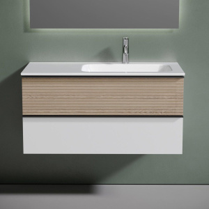 Тумба с раковиной Sancos Delta 100 R дуб светлый, белый