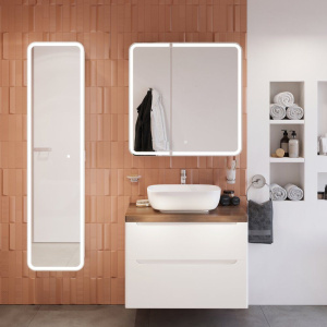 Мебель для ванной STWORKI Берген 80, белая с темной столешницей, раковина Moduo 50 Square