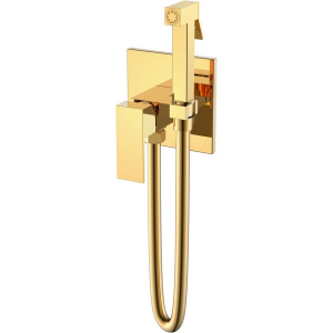 Гигиенический душ Boheme Qubic 477-G со смесителем, С ВНУТРЕННЕЙ ЧАСТЬЮ, shinny gold