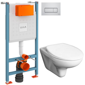 Комплект Унитаз подвесной Roca Mateo + Крышка DIWO Матео 0346 с микролифтом + Инсталляция VitrA V-Fix Core 738-5800-01 с кнопкой смыва Root S 740-2380 хром