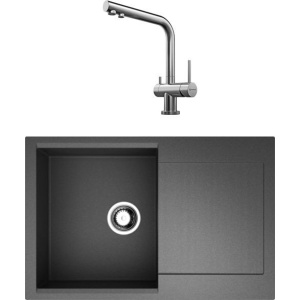 Комплект Мойка кухонная Omoikiri Daisen 78-BL черная + Смеситель Nagano BN нержавеющая сталь