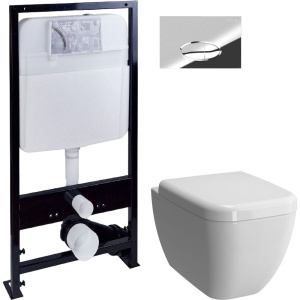 Комплект Унитаз подвесной VitrA Shift 7742B003-0075 белый глянцевый + Крышка 91-003-009 с микролифтом, петли хром + Инсталляция EWRIKA ProLT 0026-2020 + Кнопка 0051 хром