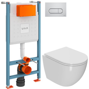 Комплект Унитаз подвесной Bauedge Bau Dream безободковый, с микролифтом, белый + Инсталляция VitrA V-Fix Core 732-5800-01 с кнопкой смыва Root R 740-2280 хром Комплект Унитаз подвесной Bauedge Bau Dream безободковый, с микролифтом, белый + Инсталляция VitrA V-Fix Core 732-5800-01 с кнопкой смыва Root R 740-2280 хром