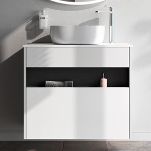 Тумба с раковиной AM.PM Func 80 белый глянец, со столешницей, раковина M8FWCC30430WG
