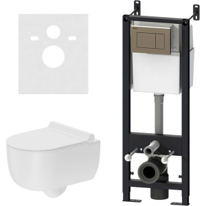 Комплект Damixa Scandinavian Pure DX36.IS10151.1701 с безободковым унитазом, кнопка смыва хром глянцевая Комплект Damixa Scandinavian Pure DX36.IS10151.1701 с безободковым унитазом, кнопка смыва хром глянцевая