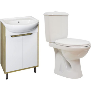 Комплект для ванной Тумба DIWO Углич 50 + Раковина Уют 50 + Унитаз-компакт Оскольская керамика Суперкомпакт Стандарт