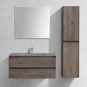 Мебель для ванной Vincea Luka 100, 2 ящика, темный дуб, с серой раковиной