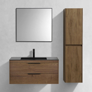 Мебель для ванной Vincea Chiara 2D 100, 2 ящика, дуб табак, с черной раковиной