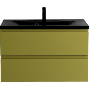 Тумба с раковиной Art&Max Bianchi 90 подвесная, оливковая, черная раковина