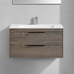 Тумба с раковиной Vincea Chiara 2D 80, 2 ящика, темный дуб, с белой раковиной