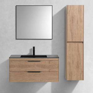 Мебель для ванной Vincea Chiara 2D 100, 2 ящика, натуральный дуб, с черной раковиной