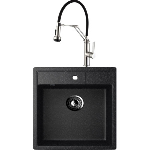 Комплект Мойка кухонная Ulgran U-406 -308 черная + Смеситель Domaci Равенна DCB 7012 сатин, с гибким изливом Комплект Мойка кухонная Ulgran U-406 -308 черная + Смеситель Domaci Равенна DCB 7012 сатин, с гибким изливом