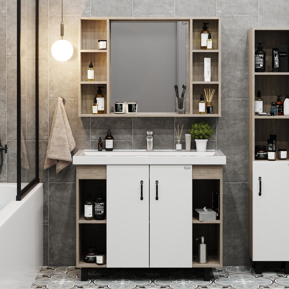 Мебель для ванной Onika Тимбер 100 белая матовая, дуб сонома Мебель для ванной Onika Тимбер 100 белая матовая, дуб сонома