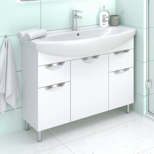 Тумба с раковиной Emmy Милли 105 белая глянцевая, 2 ящика